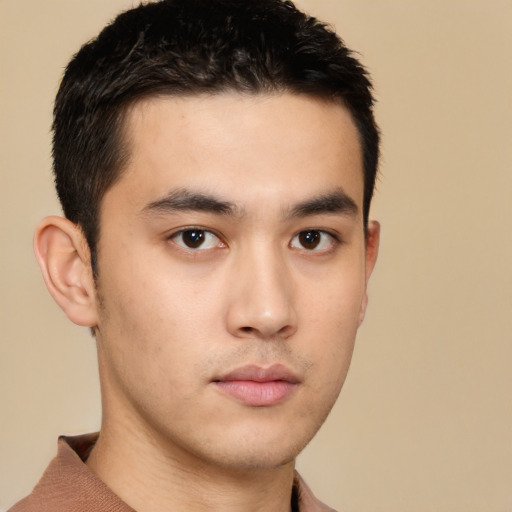 Neutral asian young-adult male with short  black hair and brown eyes