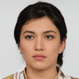 Neutral asian young-adult female with medium  black hair and brown eyes