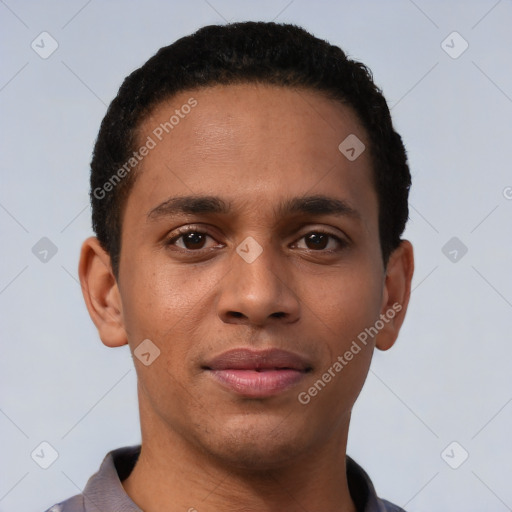 Neutral black young-adult male with short  brown hair and brown eyes