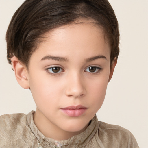 Neutral white child female with short  brown hair and brown eyes