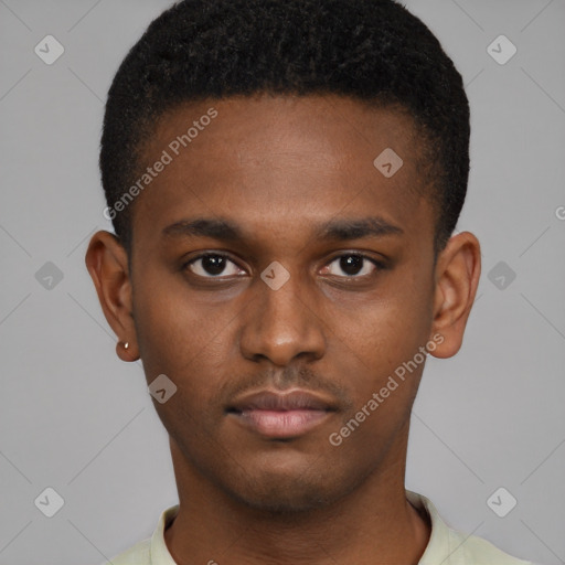 Neutral black young-adult male with short  brown hair and brown eyes