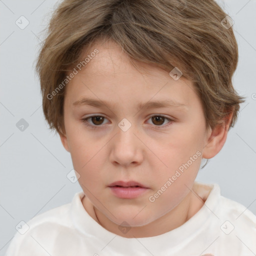 Neutral white child female with short  brown hair and brown eyes