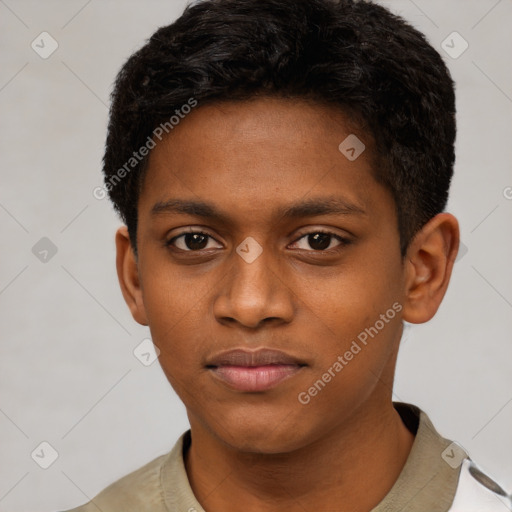 Neutral black young-adult male with short  brown hair and brown eyes