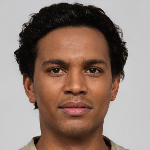 Neutral black young-adult male with short  brown hair and brown eyes