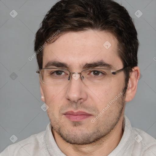 Neutral white adult male with short  brown hair and brown eyes