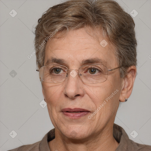 Joyful white middle-aged male with short  brown hair and brown eyes