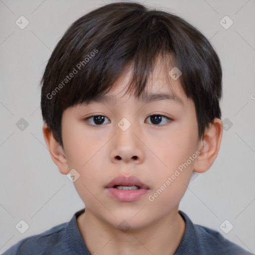 Neutral asian child male with short  brown hair and brown eyes