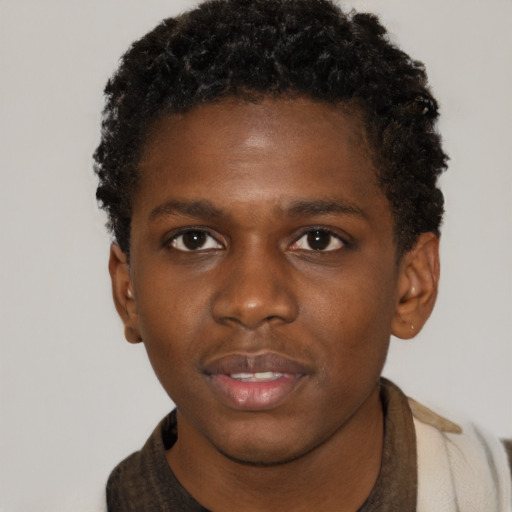 Neutral black young-adult male with short  brown hair and brown eyes