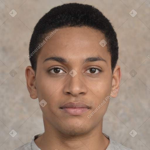 Neutral latino young-adult male with short  brown hair and brown eyes