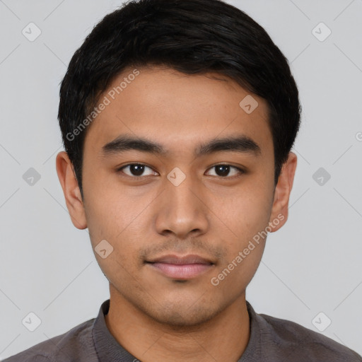 Neutral asian young-adult male with short  black hair and brown eyes
