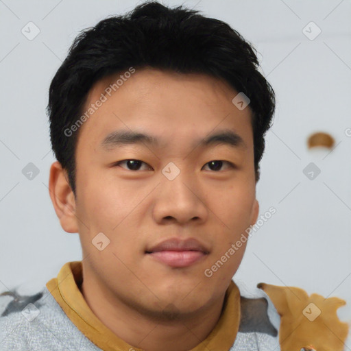 Neutral asian young-adult male with short  black hair and brown eyes