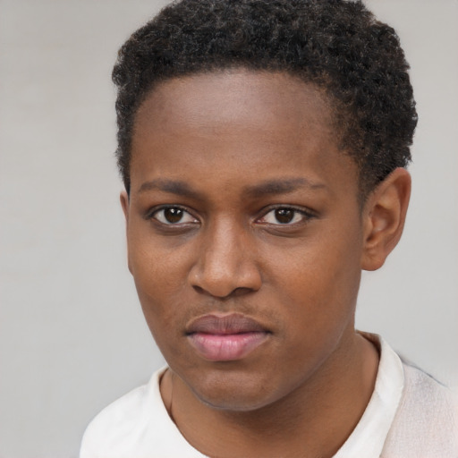 Neutral black young-adult female with short  brown hair and brown eyes