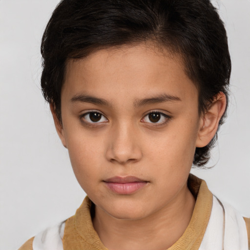 Neutral white child female with short  brown hair and brown eyes