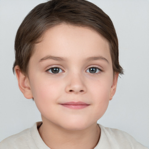 Neutral white child female with short  brown hair and brown eyes