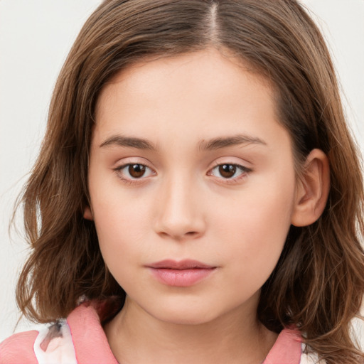 Neutral white child female with medium  brown hair and brown eyes