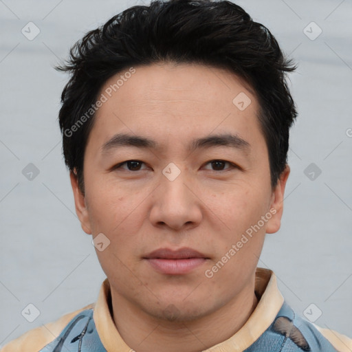 Neutral white young-adult male with short  black hair and brown eyes
