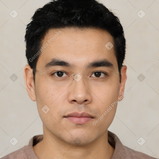 Neutral asian young-adult male with short  black hair and brown eyes