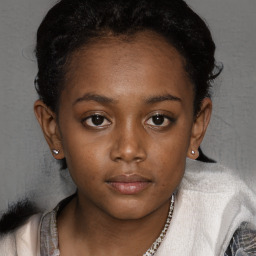 Neutral black young-adult female with short  brown hair and brown eyes