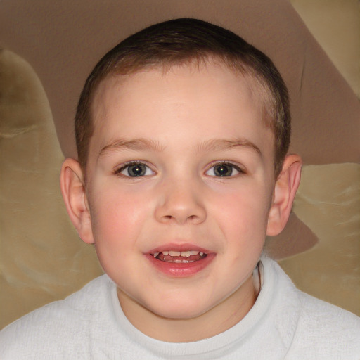 Joyful white child female with short  brown hair and brown eyes