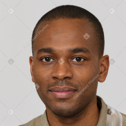 Neutral black young-adult male with short  brown hair and brown eyes