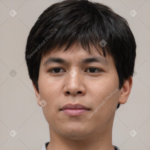 Neutral asian young-adult male with short  brown hair and brown eyes