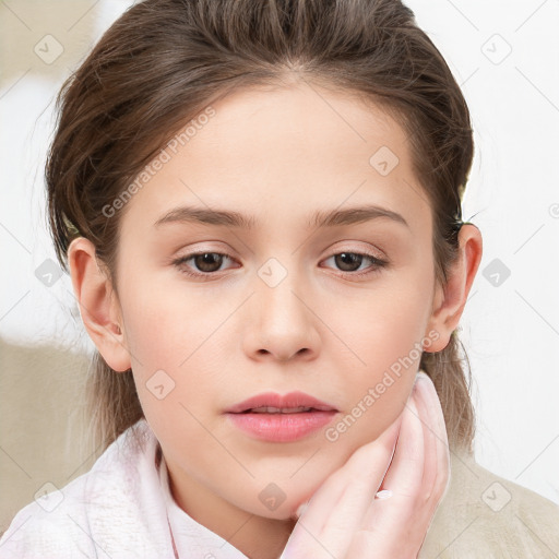 Neutral white child female with short  brown hair and brown eyes