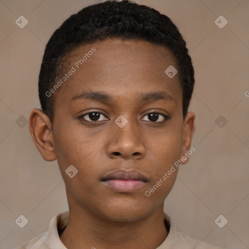 Neutral black young-adult male with short  brown hair and brown eyes