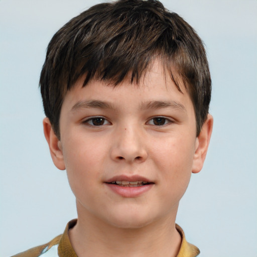 Joyful white child male with short  brown hair and brown eyes