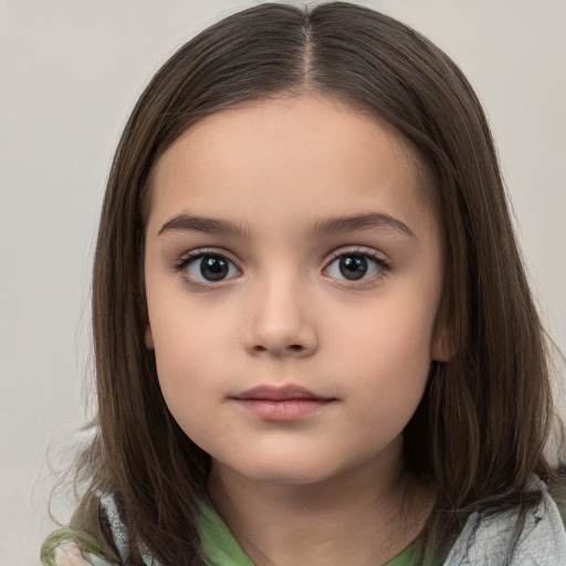 Neutral white child female with medium  brown hair and brown eyes