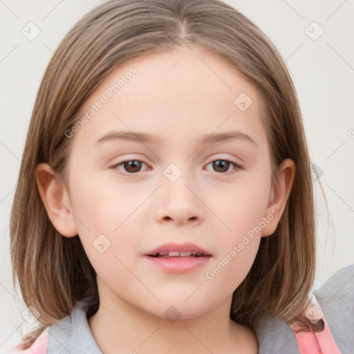 Neutral white child female with medium  brown hair and grey eyes