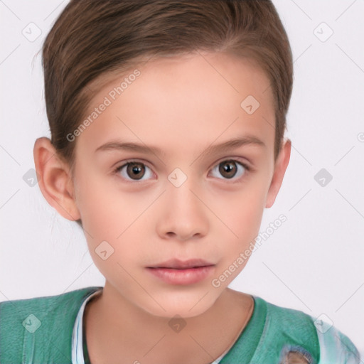 Neutral white child female with short  brown hair and brown eyes