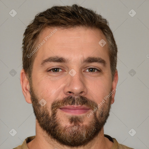 Neutral white adult male with short  brown hair and brown eyes