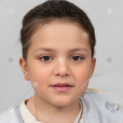 Neutral white child female with short  brown hair and brown eyes