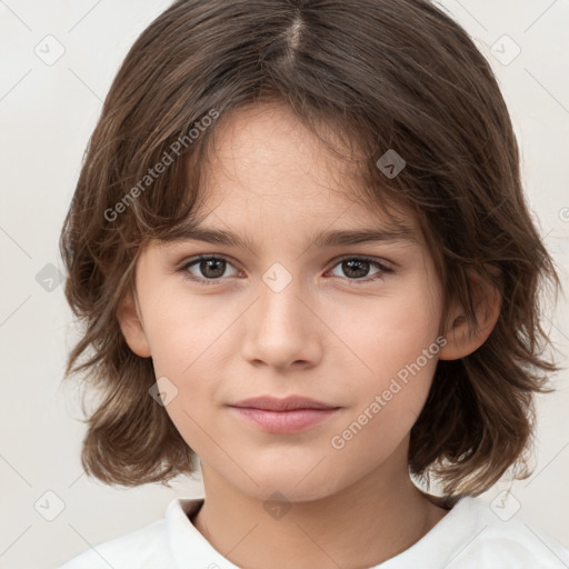 Neutral white child female with medium  brown hair and brown eyes