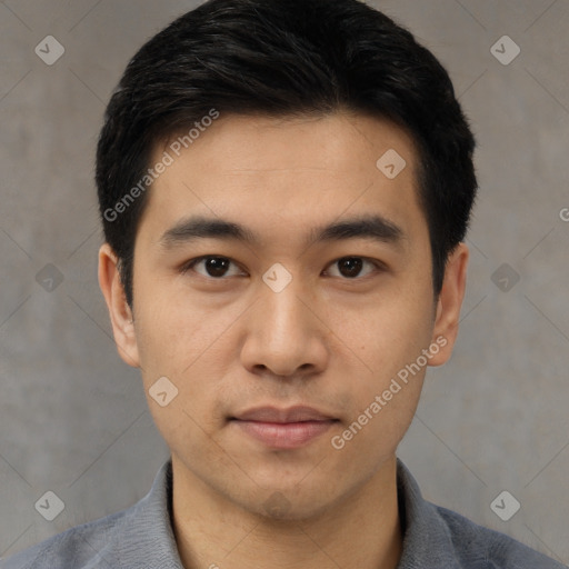 Neutral asian young-adult male with short  black hair and brown eyes