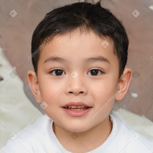 Joyful white child male with short  brown hair and brown eyes