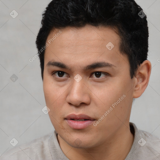 Neutral asian young-adult male with short  black hair and brown eyes