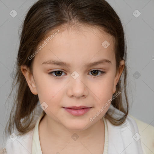 Neutral white child female with medium  brown hair and brown eyes