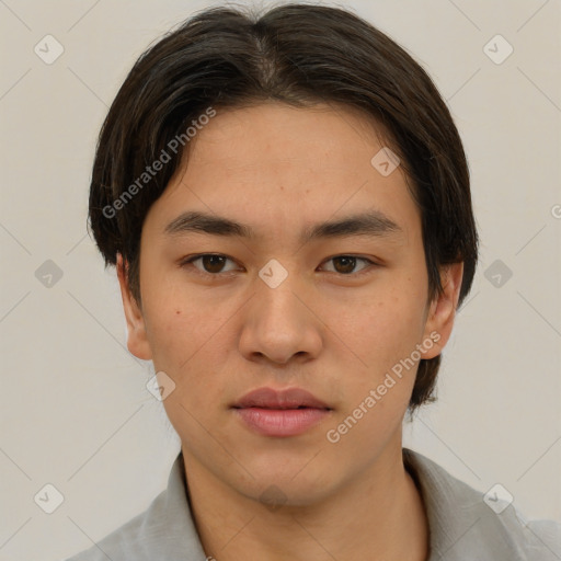 Neutral asian young-adult male with short  brown hair and brown eyes