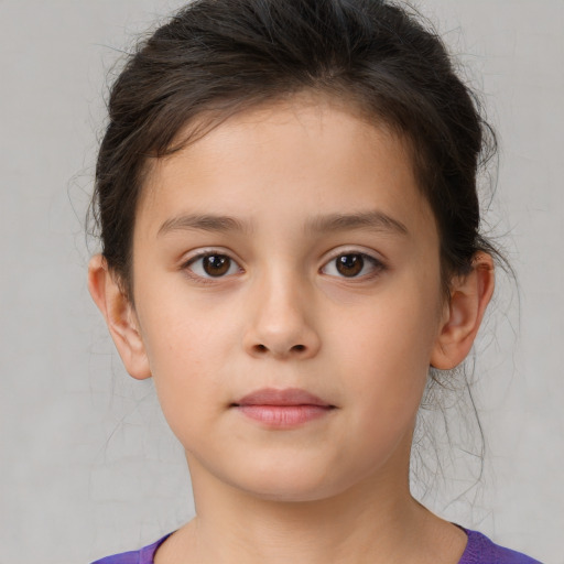 Neutral white child female with short  brown hair and brown eyes