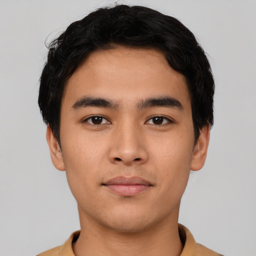 Neutral asian young-adult male with short  black hair and brown eyes