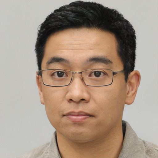 Neutral asian young-adult male with short  black hair and brown eyes