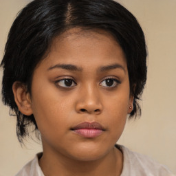 Neutral asian young-adult female with medium  brown hair and brown eyes