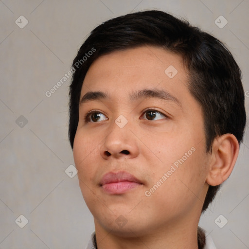 Neutral asian young-adult male with short  black hair and brown eyes