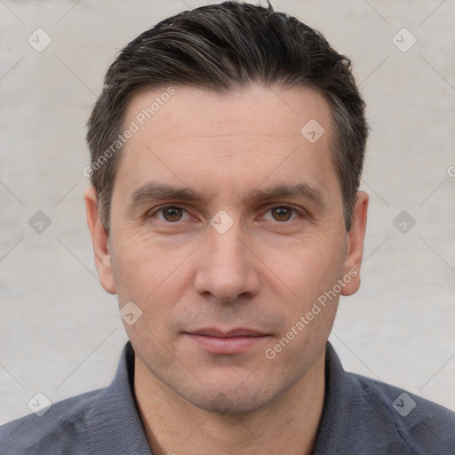 Neutral white adult male with short  brown hair and brown eyes