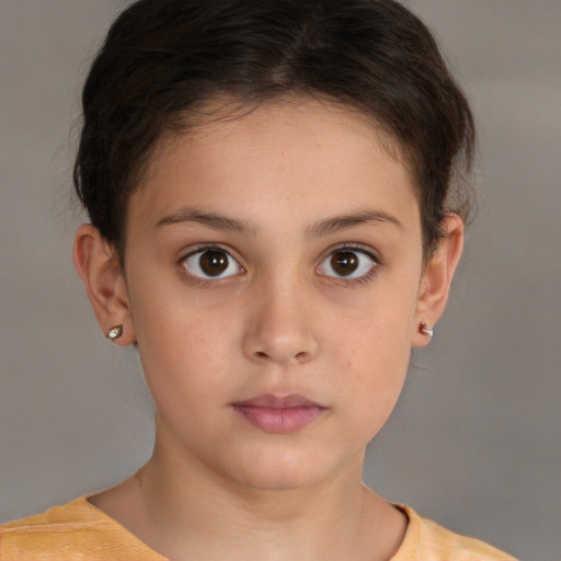 Neutral white child female with short  brown hair and brown eyes