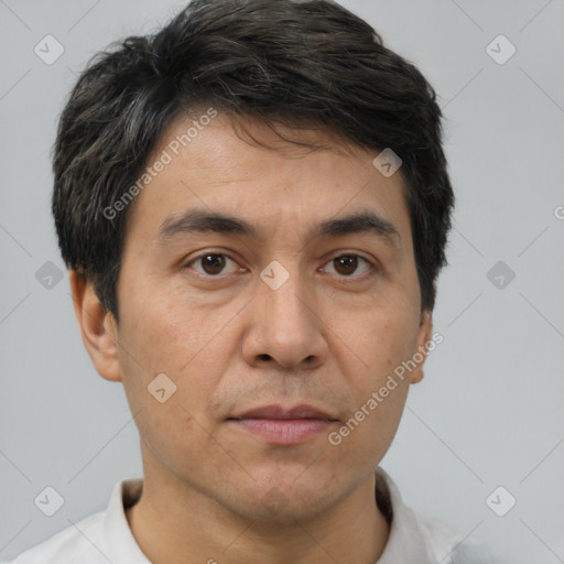 Neutral white adult male with short  brown hair and brown eyes