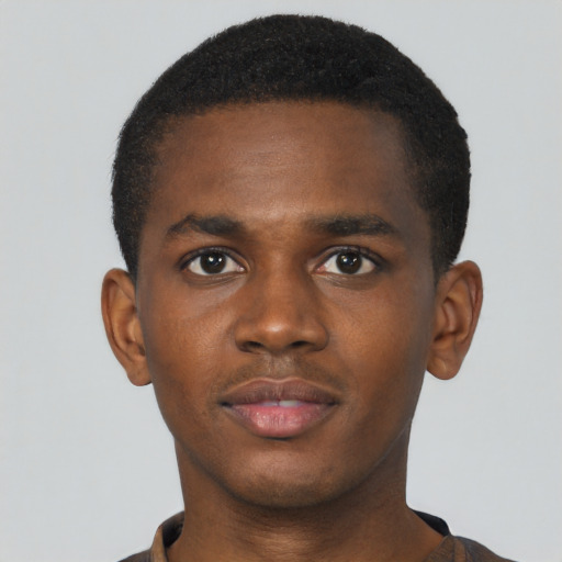 Neutral black young-adult male with short  brown hair and brown eyes