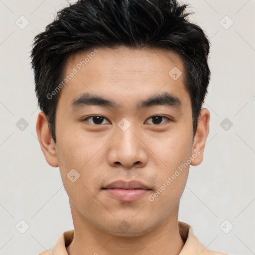 Neutral asian young-adult male with short  black hair and brown eyes