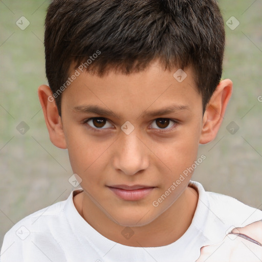 Joyful white child male with short  brown hair and brown eyes